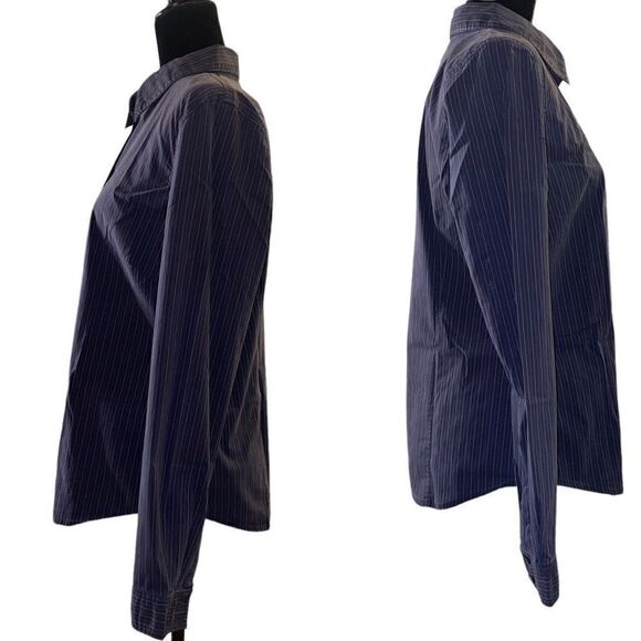 Old Navy Fitted Button Down Black Pin Stripe Stretch Top Size L - Picture 3 of 11